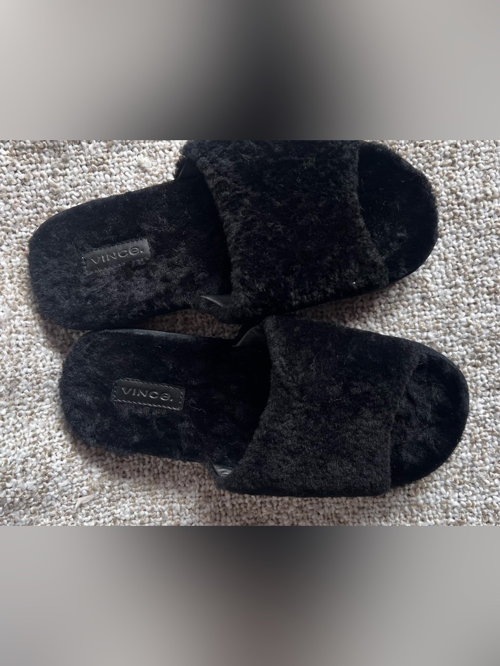 W Us 8.5 EU 38.5 Vince Kalina Black Shearling Slide Sandals / Slippers
